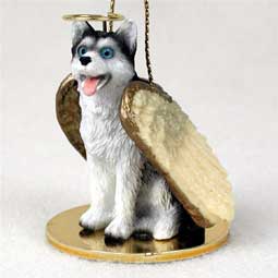 Husky, Black/White/Blue Eyes Dog Angel Ornament