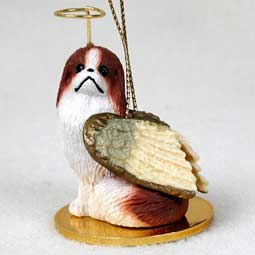 Japanese Chin, Red/White Dog Angel Ornament