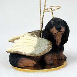 Dachshund, Longhaired, Black Dog Angel Ornament